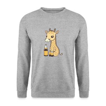 Cute giraffe drinking a bottle of beer - Unisex Sweatshirt - salt & pepper - Front - Alina (178cm) & Michal (187cm)