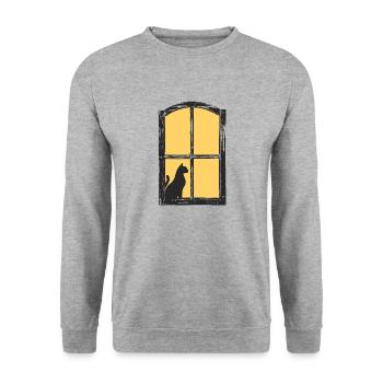 Katze - Unisex Pullover - Weißgrau meliert - Vorne - Alina (178cm) & Michal (187cm)