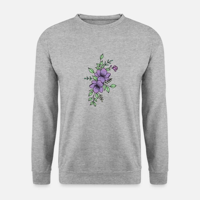 Lila Blume - Unisex Pullover - Weißgrau meliert