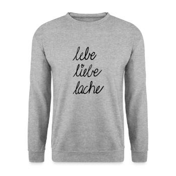 Lebe liebe lache Handschrift - Unisex Pullover - Weißgrau meliert - Vorne - Alina (178cm) & Michal (187cm)