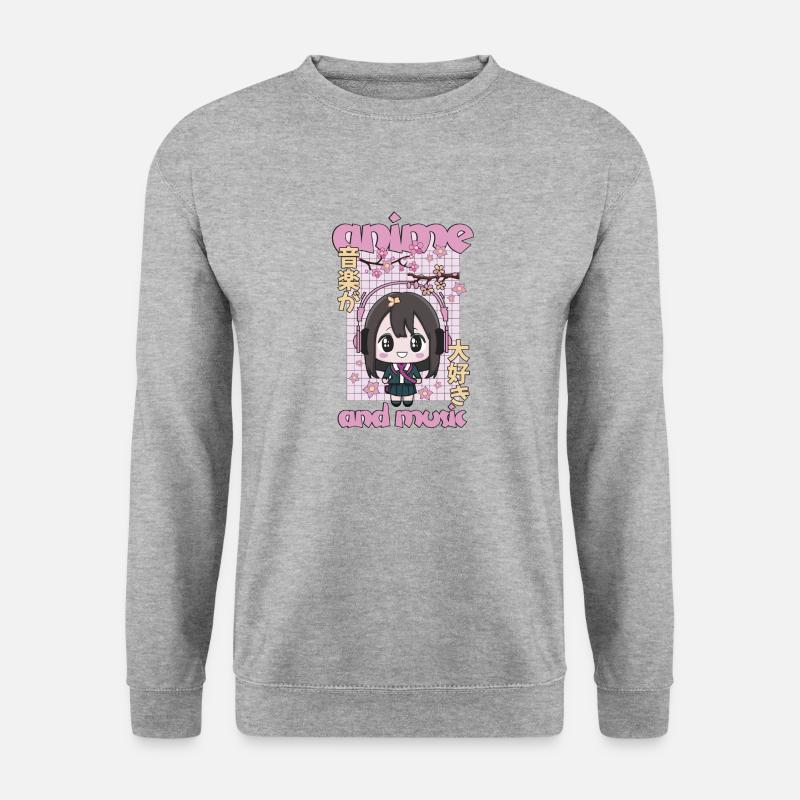 Anime And Music - Unisex Pullover - Weißgrau meliert