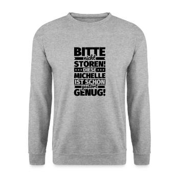 michelle Vorname Geschenke lustiger Spruch - Unisex Pullover - Weißgrau meliert - Vorne - Alina (178cm) & Michal (187cm)