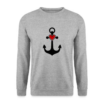 anker herz symbol - Unisex Pullover - Weißgrau meliert - Vorne - Alina (178cm) & Michal (187cm)