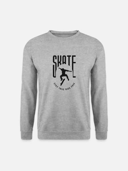 Skateboard Stay True Ride free - Unisex Pullover - Weißgrau meliert
