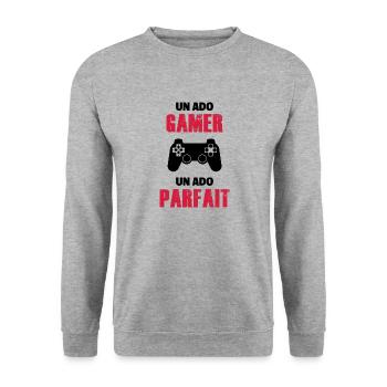 ado gamer / cadeau ado / adolescent / enfant - Sweat-shirt Unisexe - gris chiné - Devant - Alina (178cm) & Michal (187cm)