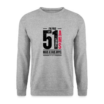 j ai 51 ans / t-shirt 51 ans / idée cadeau 51 ans - Sweat-shirt Unisexe - gris chiné - Devant - Alina (178cm) & Michal (187cm)