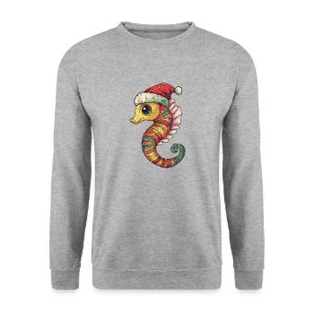Seepferd Weihnachten - Unisex Pullover - Weißgrau meliert - Vorne - Alina (178cm) & Michal (187cm)