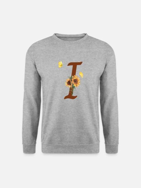 Lettre i tournesol papillon - Sweat-shirt Unisexe - gris chiné
