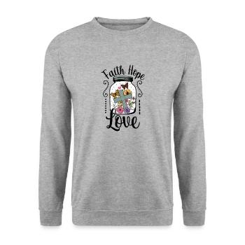 Foi, Espérance, Amour - Sweat-shirt Unisexe - gris chiné - Devant - Alina (178cm) & Michal (187cm)