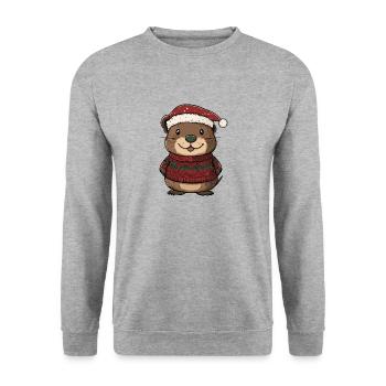 Biber Weihnachten Comic - Unisex Pullover - Weißgrau meliert - Vorne - Alina (178cm) & Michal (187cm)