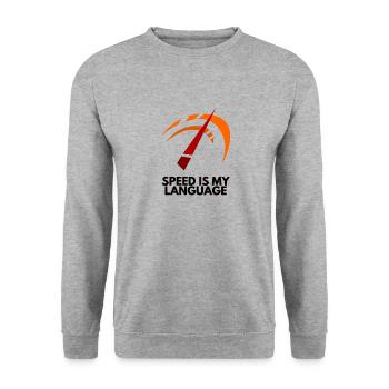Speed is my language - Unisex Sweatshirt - salt & pepper - Front - Alina (178cm) & Michal (187cm)