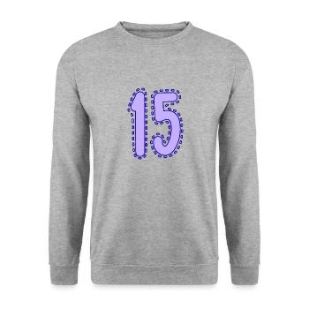 15. 15 ANS. 15e ANNIVERSAIRE. ANNIVERSAIRE 15 ANS. - Sweat-shirt Unisexe - gris chiné - Devant - Alina (178cm) & Michal (187cm)