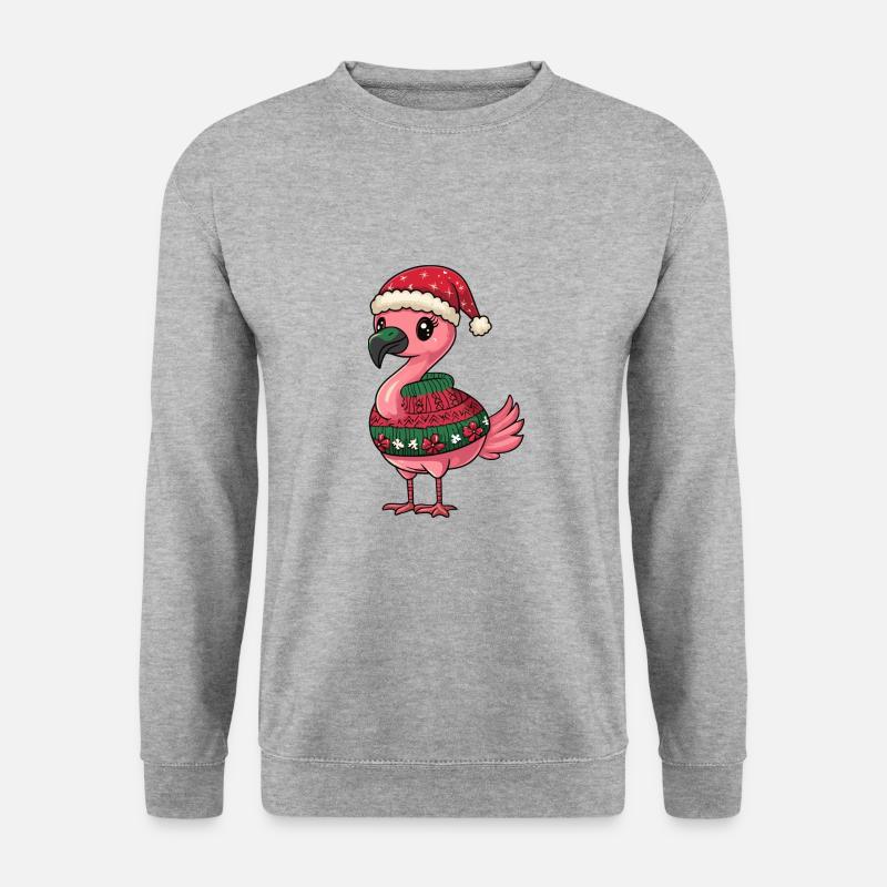 Flamingo Weihnachten Comic - Unisex Pullover - Weißgrau meliert