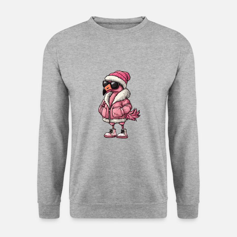 Flamingo Cool Comic - Unisex Pullover - Weißgrau meliert