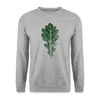 Eichenblatt / BLATT / EICHE Natur & Wald - Unisex Pullover - Weißgrau meliert - Vorne - Alina (178cm) & Michal (187cm)