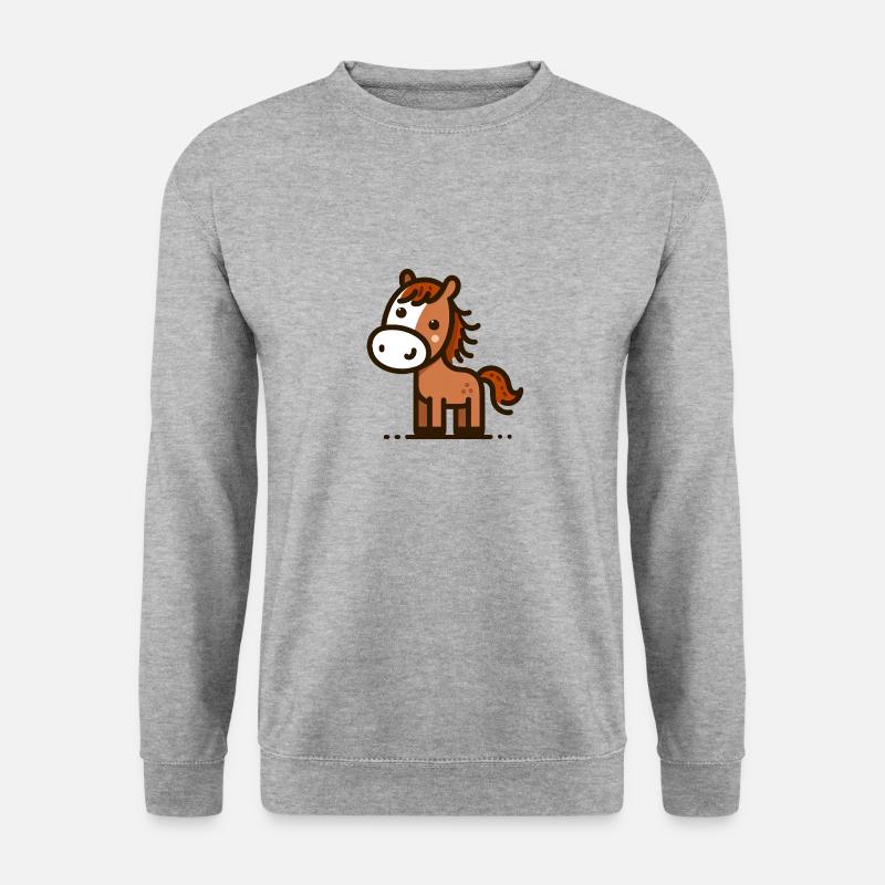 Freundliches Strichmännchen-Pferd - Unisex Pullover - Weißgrau meliert