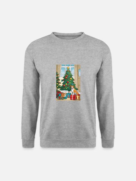 Lustig Hund Weihnachten Weihnachtsbaum Geschenk - Unisex Pullover - Weißgrau meliert