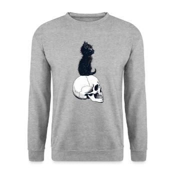 Chaton mignon assis sur un crâne - Sweat-shirt Unisexe - gris chiné - Devant - Alina (178cm) & Michal (187cm)