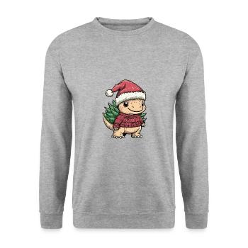 Dinosaur stegosaurus Christmas Comic - Unisex Sweatshirt - salt & pepper - Front - Alina (178cm) & Michal (187cm)