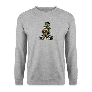 Kaffeezombie: Ohne Kaffee Bis Zum Kaffee - Unisex Pullover - Weißgrau meliert - Vorne - Alina (178cm) & Michal (187cm)