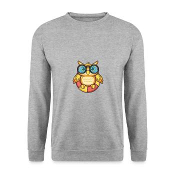 Eule Comic Cool - Unisex Pullover - Weißgrau meliert - Vorne - Alina (178cm) & Michal (187cm)