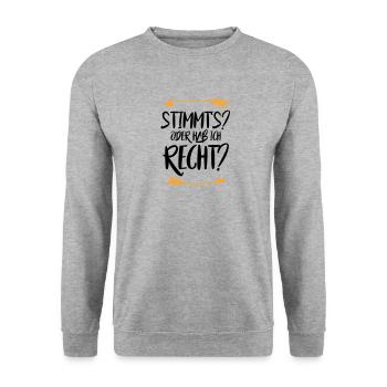 Stimmt s oder hab ich recht - Unisex Pullover - Weißgrau meliert - Vorne - Alina (178cm) & Michal (187cm)