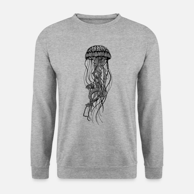 Qualle Medusa | Jellyfish Line Art Monochromatic - Unisex Pullover - Weißgrau meliert