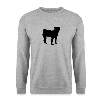 Mops Silhouette - Unisex Pullover - Weißgrau meliert - Vorne - Alina (178cm) & Michal (187cm)