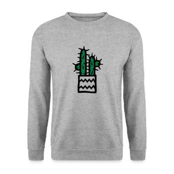 Kaktus im Topf - V2 - Unisex Pullover - Weißgrau meliert - Vorne - Alina (178cm) & Michal (187cm)