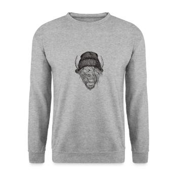 Highland Cattle with cap - Unisex Sweatshirt - salt & pepper - Front - Alina (178cm) & Michal (187cm)