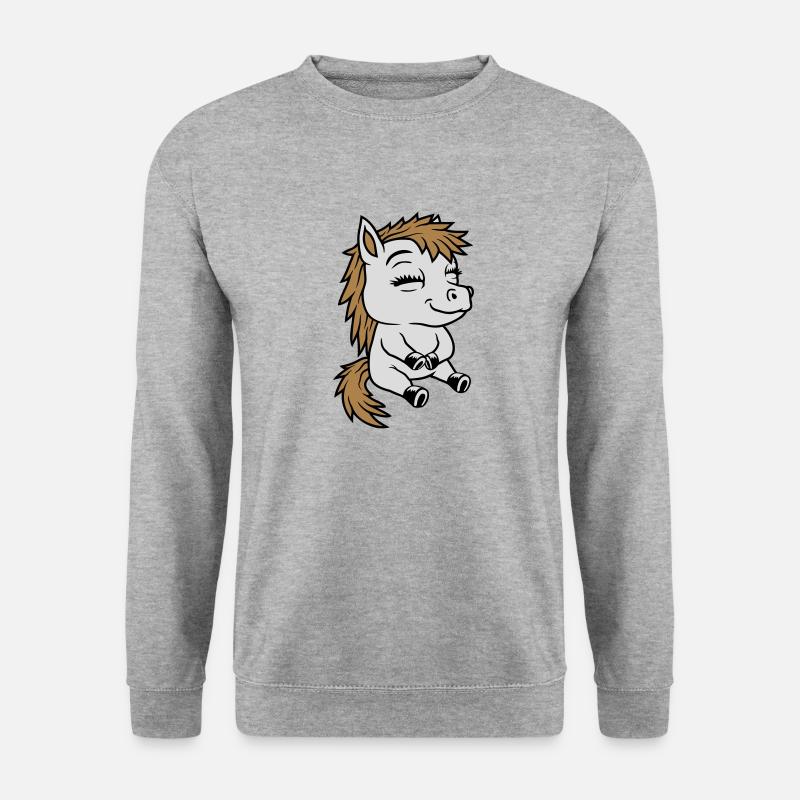 Kleines sitzendes Comic Pony - Unisex Pullover - Weißgrau meliert