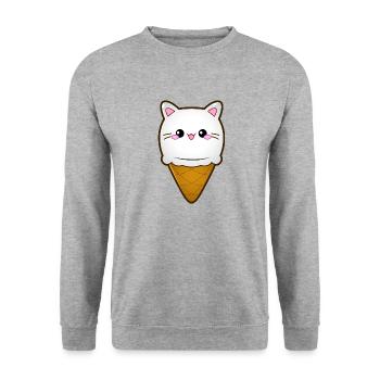 Ice Cream Cat Eiscreme Eis Katze Vanille Eiskugel - Unisex Pullover - Weißgrau meliert - Vorne - Alina (178cm) & Michal (187cm)