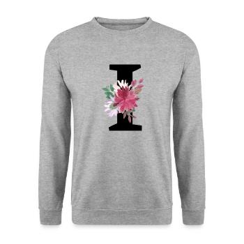 Lettre i floral - Sweat-shirt Unisexe - gris chiné - Devant - Alina (178cm) & Michal (187cm)