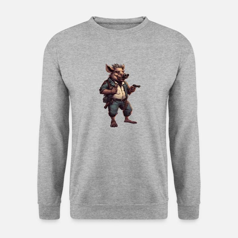 Wildschwein in Cyberpunk-Atmosphäre - Unisex Pullover - Weißgrau meliert