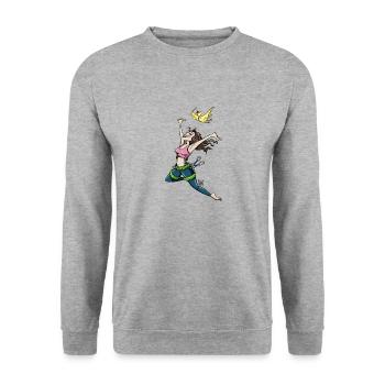 Grimpeur volant avec oiseau - Sweat-shirt Unisexe - gris chiné - Devant - Alina (178cm) & Michal (187cm)