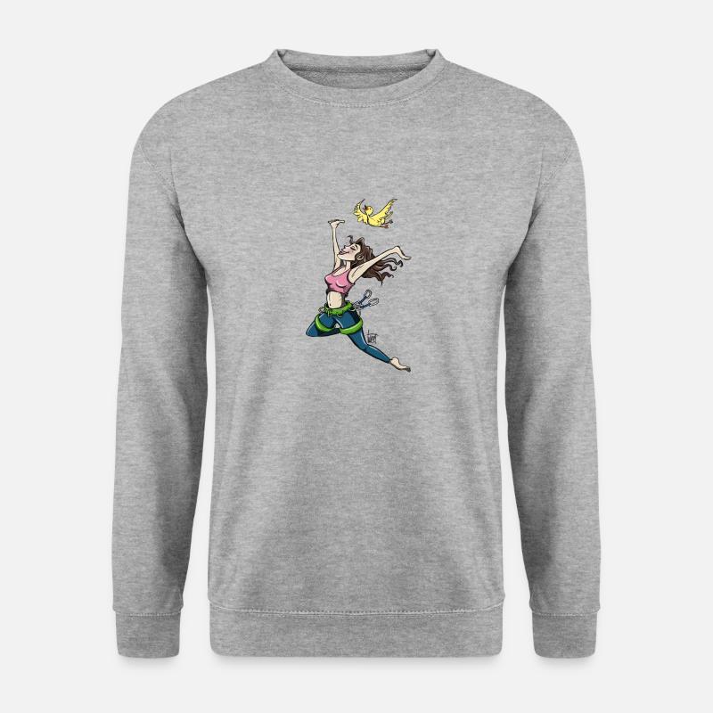 Fliegende Kletterin mit Vogel - Unisex Pullover - Weißgrau meliert