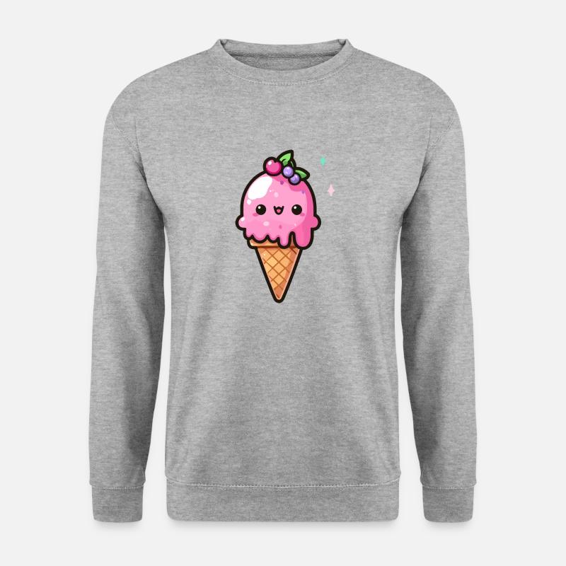 Süße Erdbeer-Eiswaffel - Unisex Pullover - Weißgrau meliert