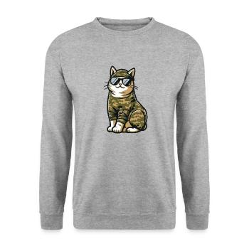 Militärische Tarnkatze - Unisex Pullover - Weißgrau meliert - Vorne - Alina (178cm) & Michal (187cm)