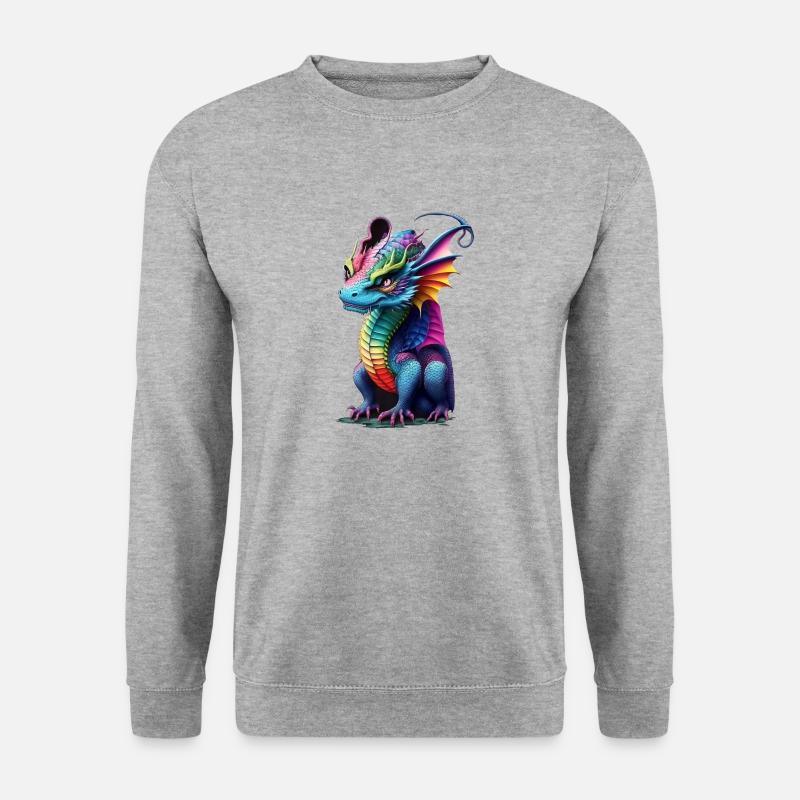 Süßer chinesischer Baby Drache bunt Männer Frauen - Unisex Pullover - Weißgrau meliert