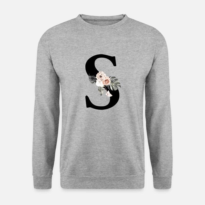 Tropischer Blumenbuchstabe S - Unisex Pullover - Weißgrau meliert