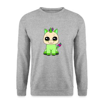 Kleines Einhorn - Unisex Pullover - Weißgrau meliert - Vorne - Alina (178cm) & Michal (187cm)