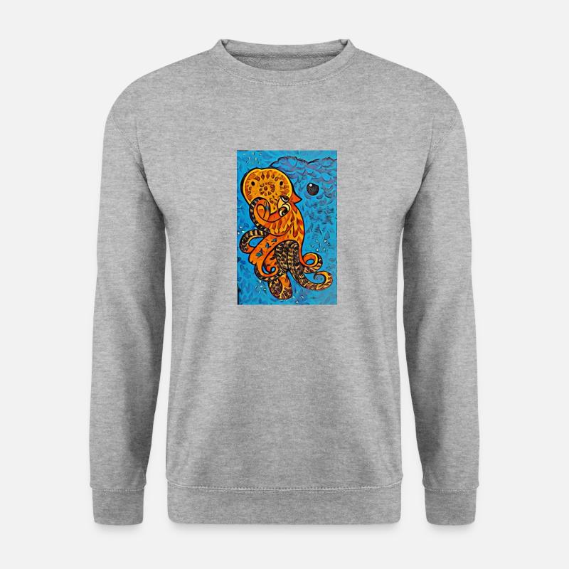 Krake, selbst gezeichnet - Unisex Pullover - Weißgrau meliert