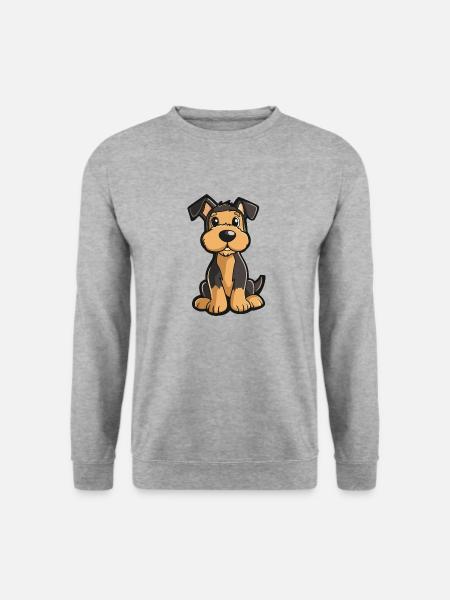 Airedale Terrier Hund Comic Niedlich - Unisex Pullover - Weißgrau meliert