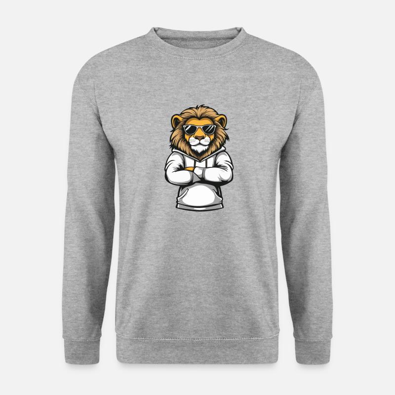 Löwe Comic - Unisex Pullover - Weißgrau meliert