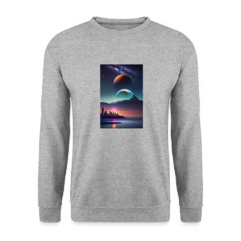 Paysage de New York avec pleine lune futuriste 1 - Sweat-shirt Unisexe - gris chiné - Devant - Alina (178cm) & Michal (187cm)