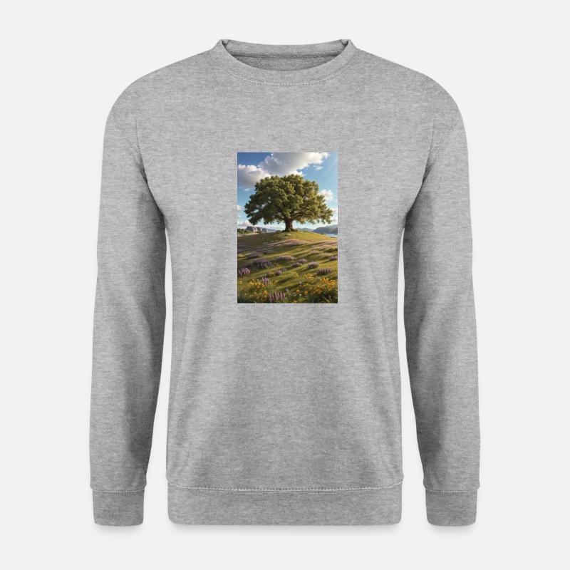 Baum, Wildblumenwiese - Unisex Pullover - Weißgrau meliert