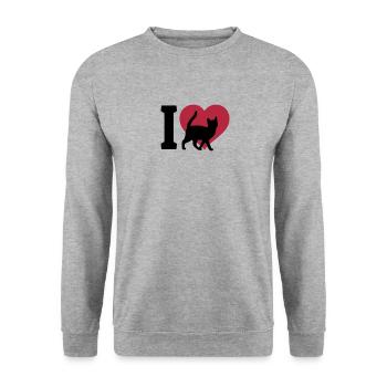 I love cats - Unisex Pullover - Weißgrau meliert - Vorne - Alina (178cm) & Michal (187cm)