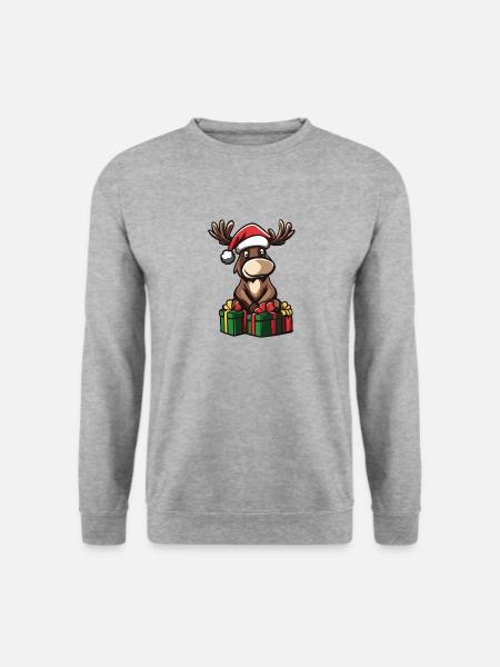 Elch Weihnachten Geschenke - Unisex Pullover - Weißgrau meliert
