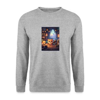 Pixelart Fuchs - Unisex Pullover - Weißgrau meliert - Vorne - Alina (178cm) & Michal (187cm)