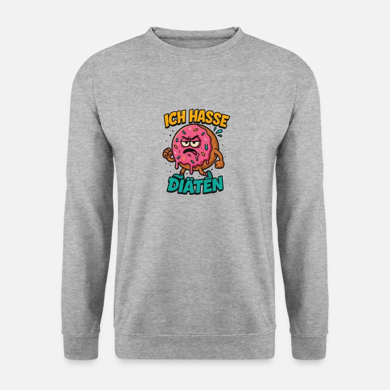 Lustiger Donut – „Ich hasse Diäten“ Cartoon Design - Unisex Pullover - Weißgrau meliert